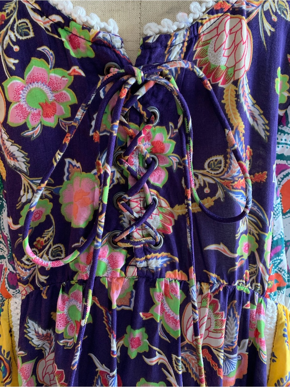 Anthropologie Lilka Floral Paisley Patchwork Trapeze Peasant Dress Boho- XL - Picture 4 of 14